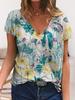 Nuevas Camisetas de Mujer Florales Estampado 3D Verano Cuello en V Manga Corta Camiseta Y2K Camisetas Largas Harajuku Ropa Femenina