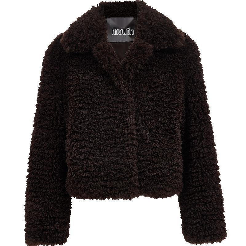 Veromoda Women's Plush Lapel Short Winter Jacket