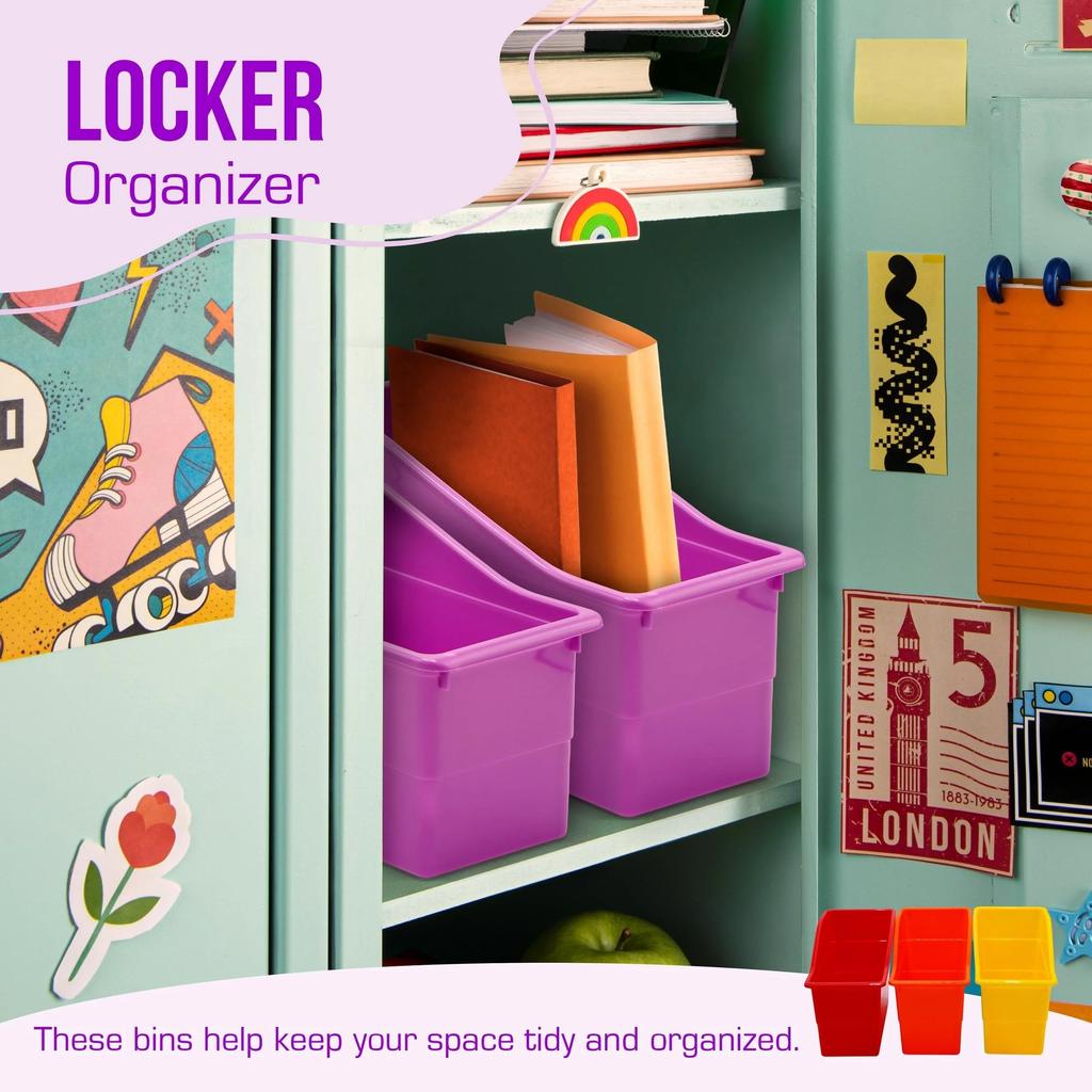 6pcs Durable Book and Binder Holder, Files Book Bins for Classroom, Plastic Vertical Storage Book Organizer Folder Office