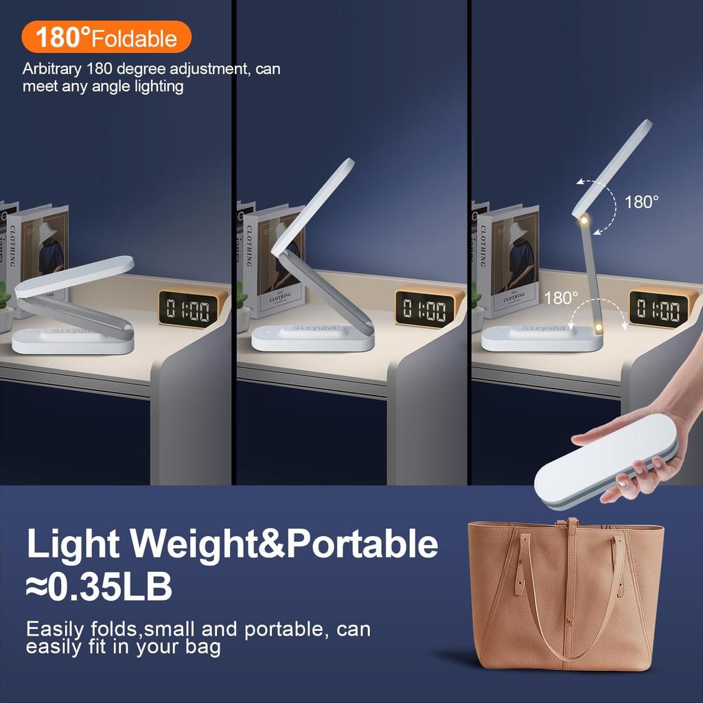 Giryuhd LED Desk Lamp for Office Home & Battery Operated Lamp Rechargeable Lamp Foldable & Portable Light, LED Desk Light Strip, 3 Brightness