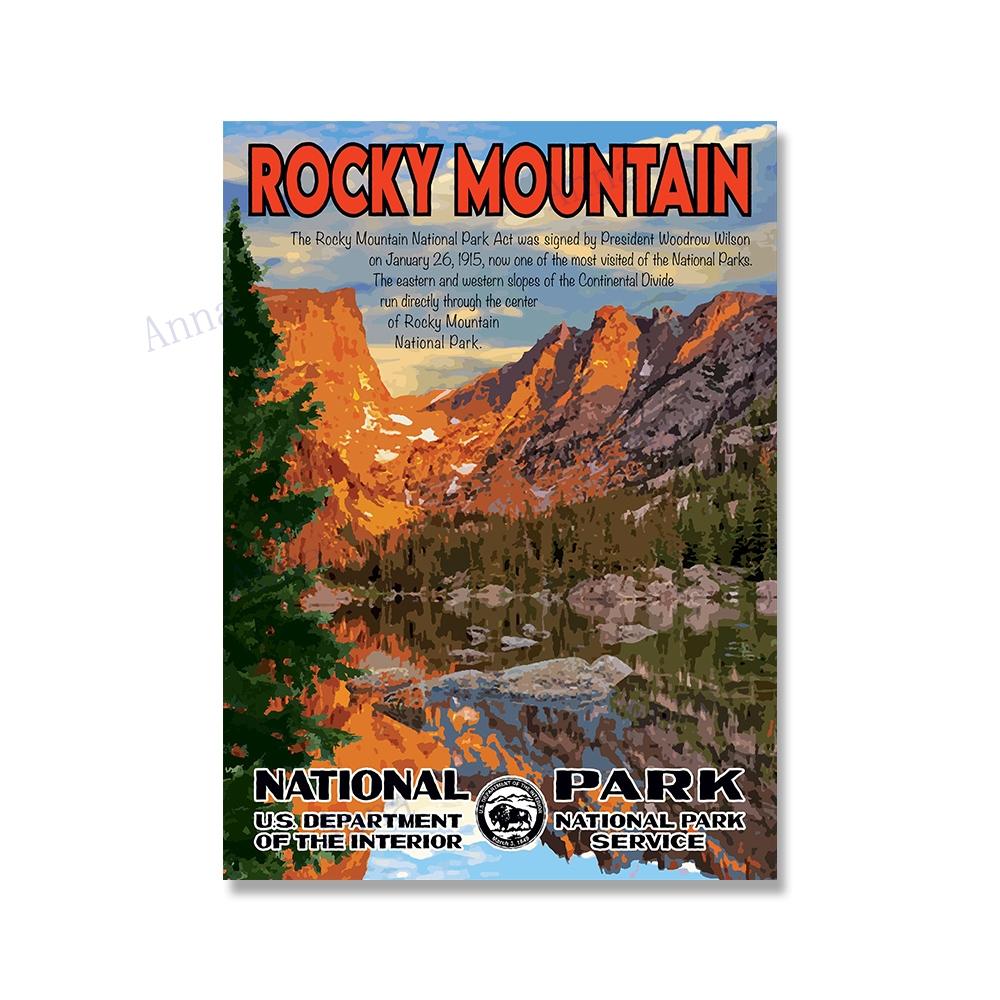 National Park Print Mountain Vintage Art Canvas Painting Travel Cities Posters Retro Landscape Wall Art Picture for Living Room