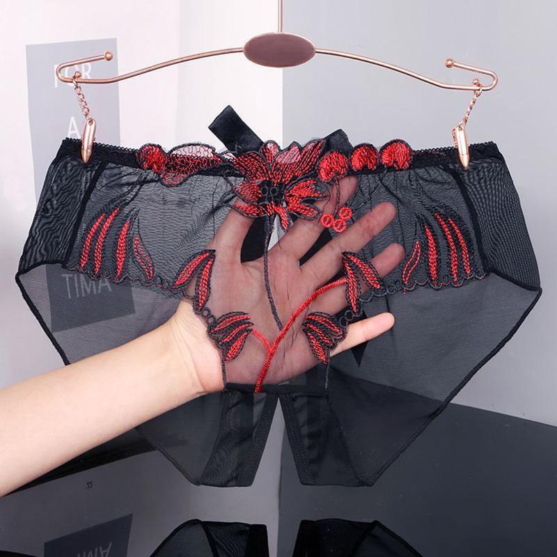 Women Sexy Panties Exotic Open Crotch Panty Thong Lingerie Female Briefs Lace Transparent Crotchless G String Underwear Intimate