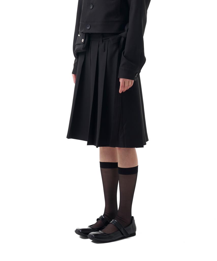 Iuga Makaras Belted Bag Pleats Midi Skirt (Black)