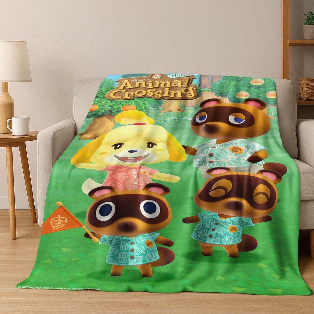 Game Animal Crossing Wild World Cartoon Flannel Blanket,Cozy Soft Throw Blanket for Home Bedroom Bed Sofa Picnic Cover Gift Kids