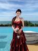 Sanya French Seaside Spaghetti Strap Ruffled Vacation Dress