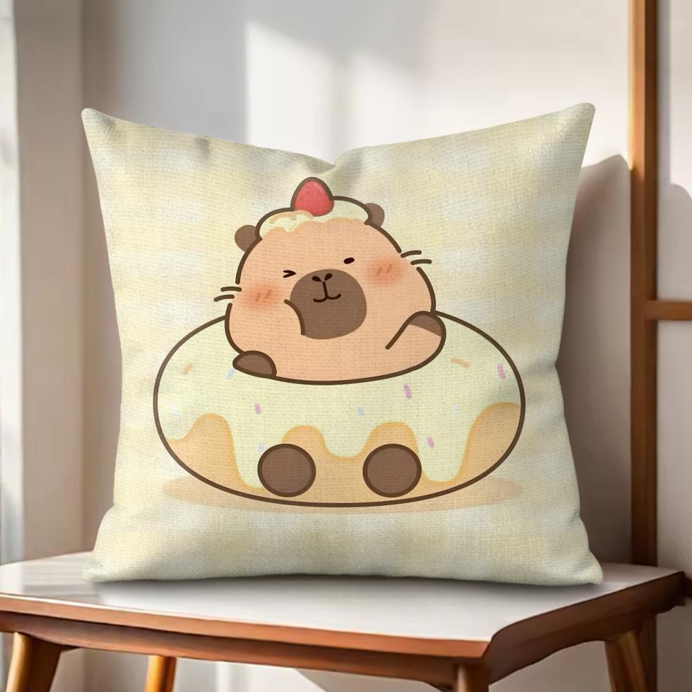 Cute Cartoon Capybara Cushion Cover Natural Linen Organic Fabric DoubleSided Printing Couch Pillow Covers Home Decor