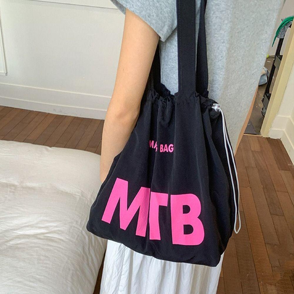Light Weight Drawstring Bags Nylon Tote Bags Fashion Letter Shoulder Bag  Female