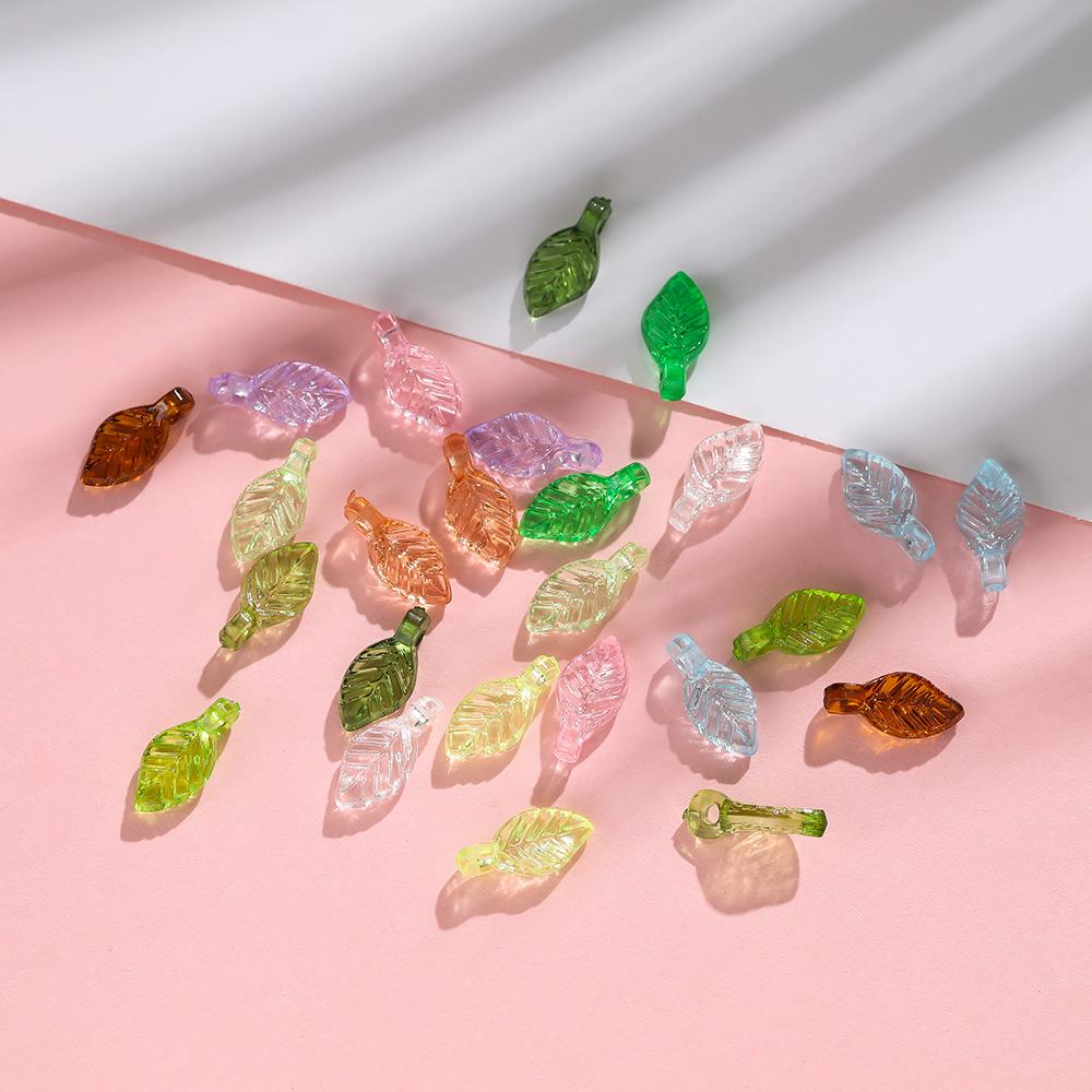 100pcs/lot Acrylic Green Leave Spacer Pendants Plastic Leaf Loose Beads for Earrings Bracelet DIY Jewelry Making Supplies