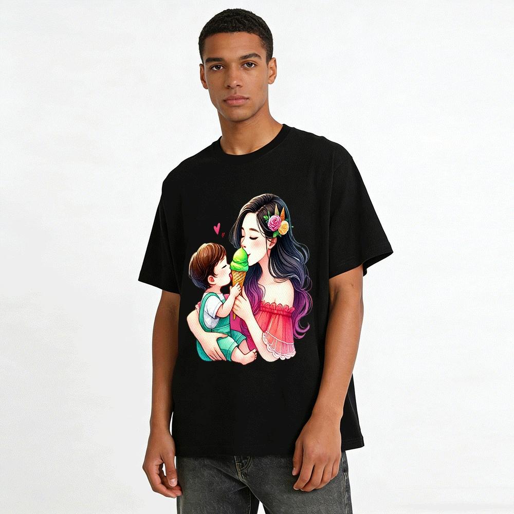 Warm Parent-child Ice Cream Printed Matching Tops Pure cotton T-shirt