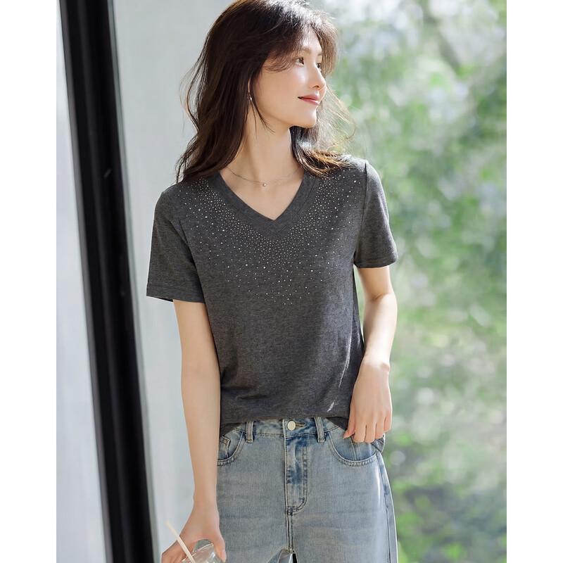 

TERRE BLEUE Women s Rhinestone V-Neck T-Shirt S