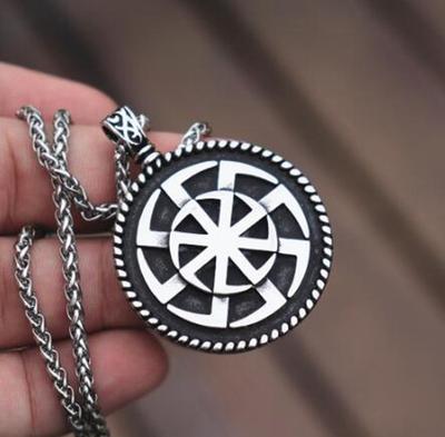 Vintage Nordic Kolovrat Slavic Symbol of The Sun Metal Pendant Necklace Stunning Ornament