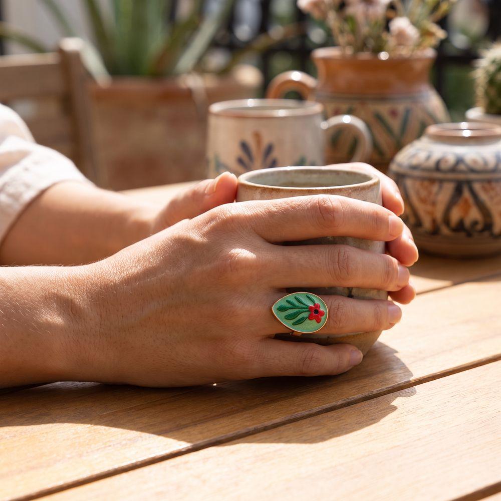 French Enamel Flower Ring Ethnic Style Glazed Ring Unique Vintage Ring Fashion
