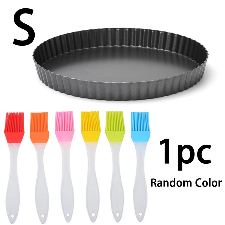 2pcs Chrysanthemum Pie Plate with Removable Bottom & Oil Brush Set, Non-stick Fluted Tart Pizza Pan Home Kitchen Baking Mold XJM