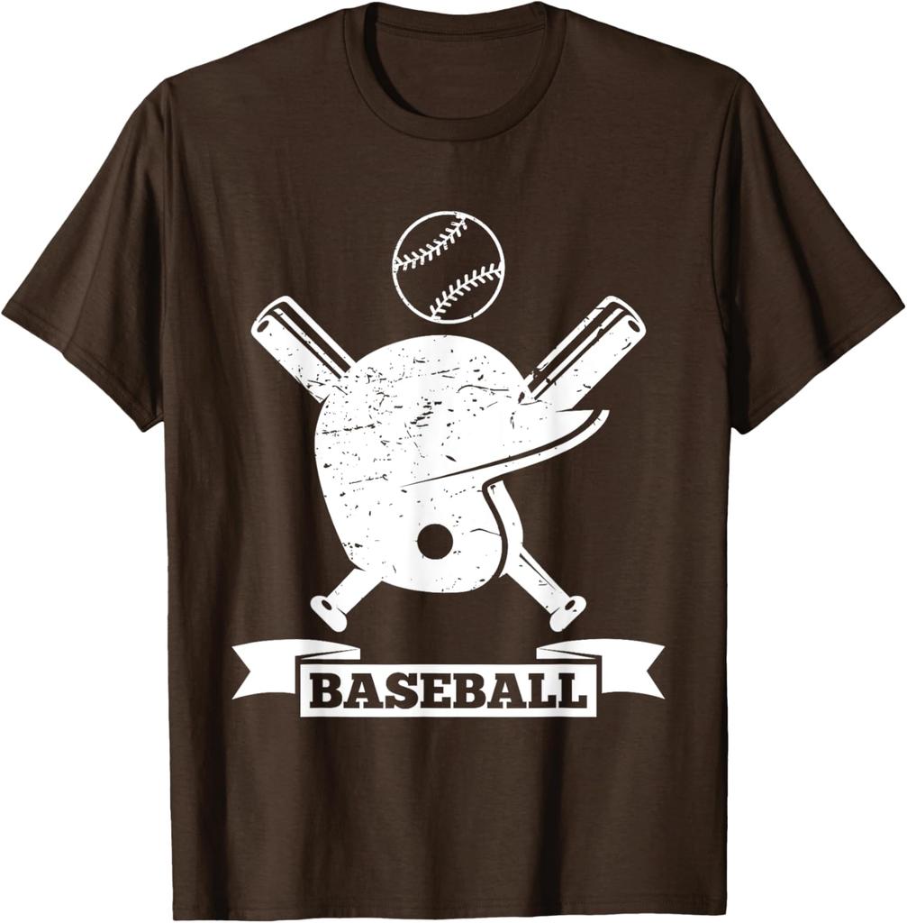 Baseball Helmet Bat Vintage Graphic Tee Casual Cotton Short Sleeve TShirt