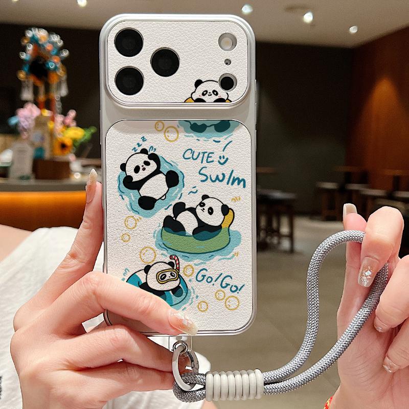 Süßes Cartoon-Panda-Leder-Lanyard-Hülle Für iPhone 18 Pro Max Hybrid-TPU+PU Anti-Rutsch-Weiche Abdeckung Für iPhone 17 16 15 14 13 Pro Max