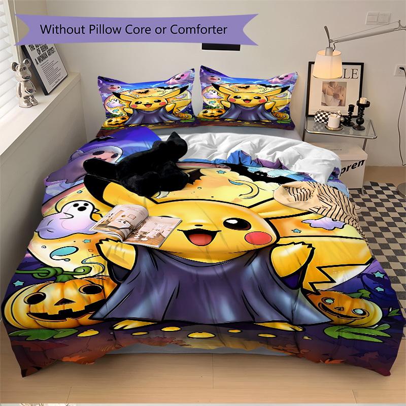 3pcs Pikachu Duvet Cover Set, Includes 1 Duvet Cover and 1/2 Pillowcases (No Insert) Yy251104232