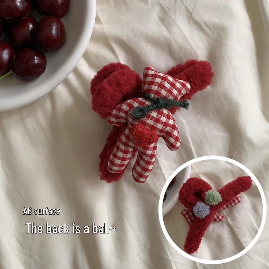 

Red Plaid Teddy Bear Fuzzy Claw Clip - Winter Hair Accessory