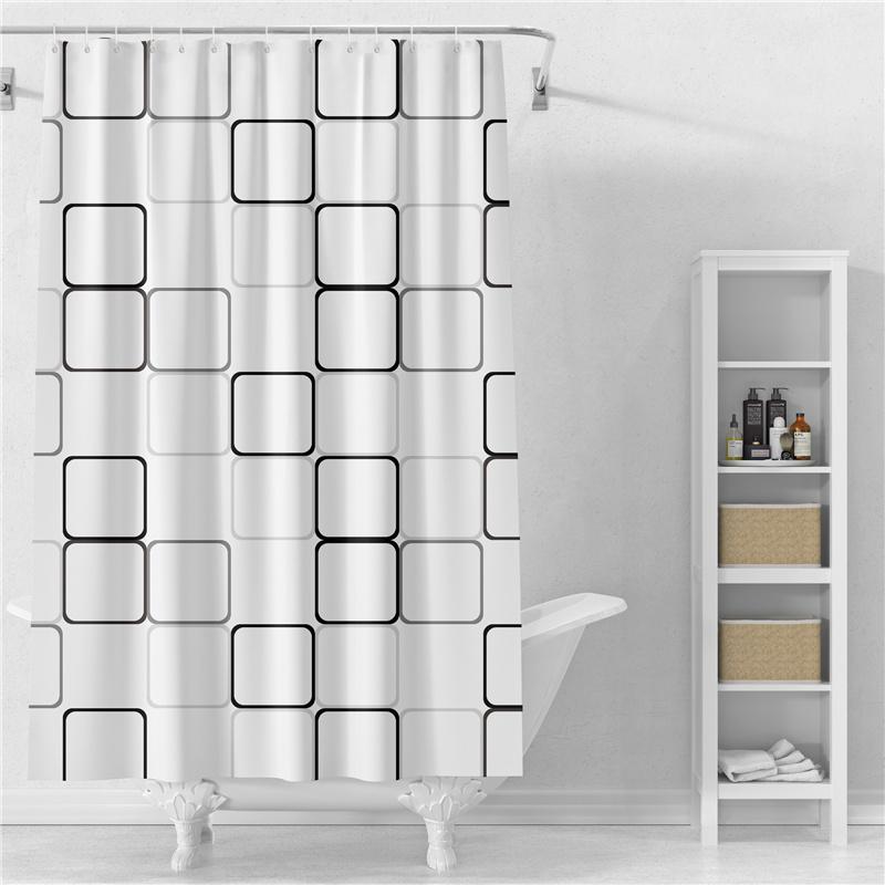 3D Elegant svart och vit fyrkantig Peva Duschdraperi Förtjockad Vattentät mögelbeständig badrumsavskiljning Universalgardin