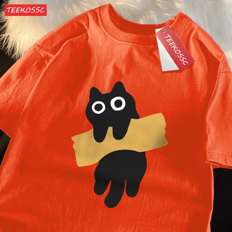 

Adaptive Tape Cat Cartoon Printprint Mans Tee Clothing Cartoon Comfort T-Shirt Round Neck T-Shirts Retro S-Xxxl Half Sleeve 4XL