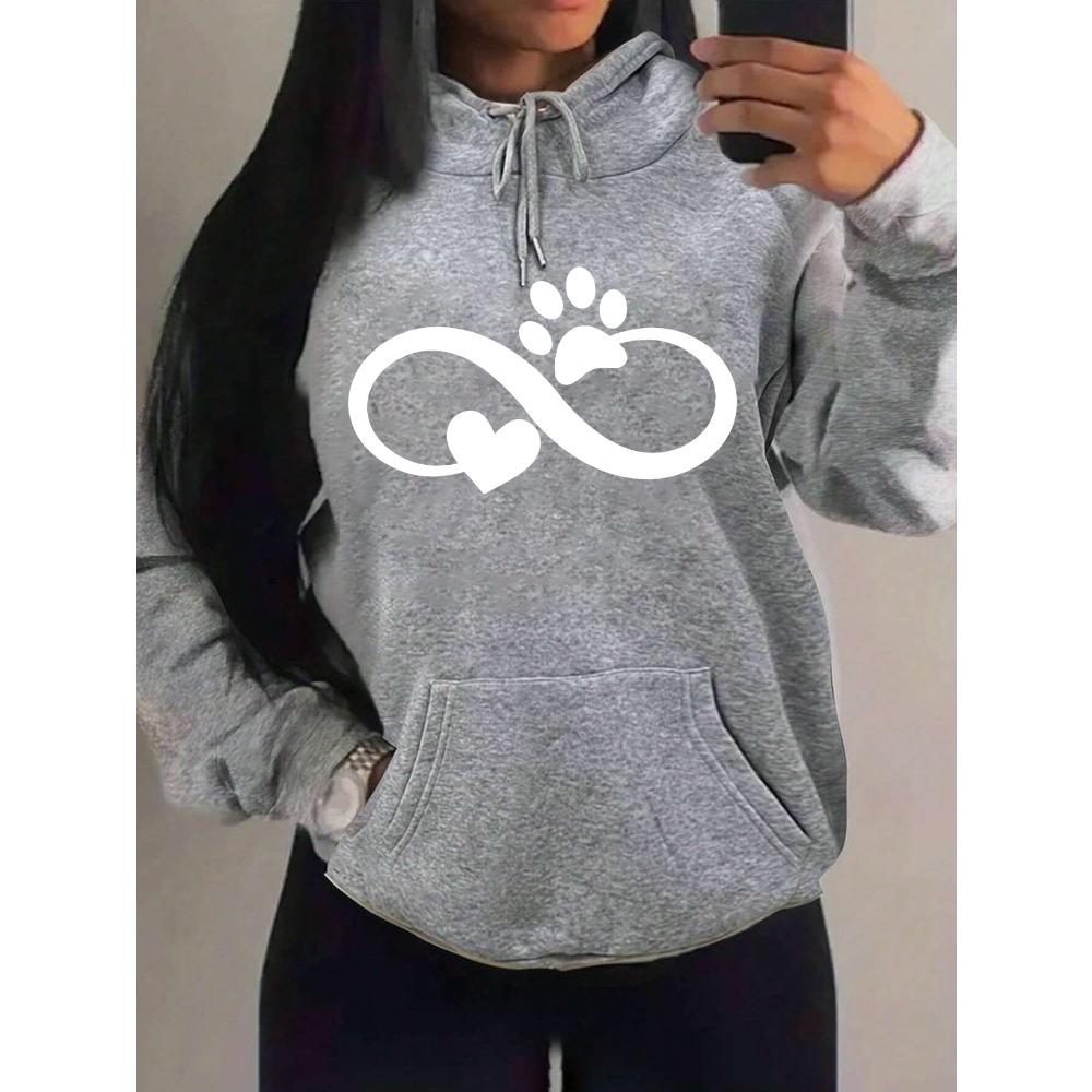 Creative Cat Palm And Love Creative Design Heart Pattern Hoodies Women Fashion Casual Hoody Streetwear Loose