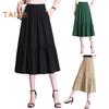 Damen Midirock, elastischer hoher Taillen-A-Linien-Langer Rock mit Taschen, einfarbig, dünner Stil, schlankmachender Designrock