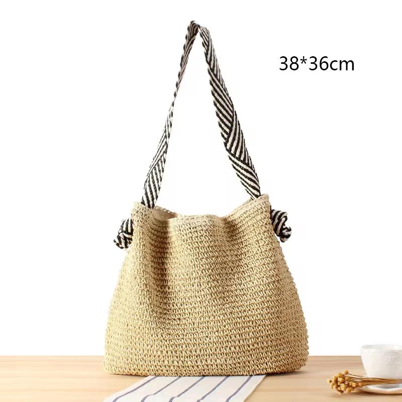 Fashi Straw Beach Basket Bag Women Rattan Shoulder Bag Large Capacity Hand-made Woven Handbag Female Purse Totes