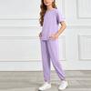 Girls Two Piece Set Short Sleeve Top and Harem Pants Lightweight Soft Fabric Casual Outfit for Spring Summer