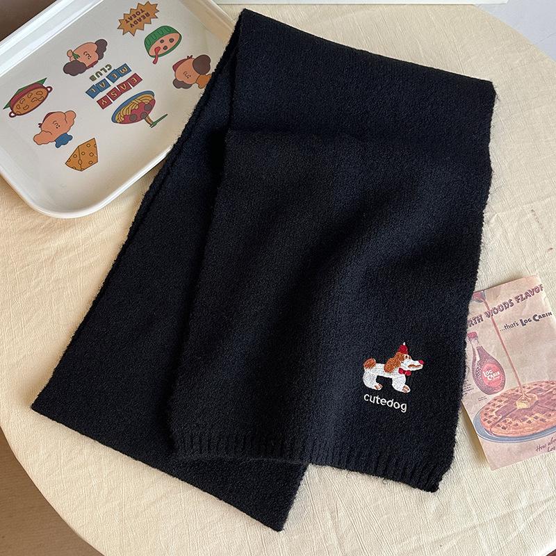 Falling Pool Knitwear: Women's Cute Puppy Embroidered Winter Scarf - Warm, Versatile Cartoon Neck Warmer