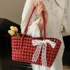 Popular hollow woven bag 2025 large capacity shoulder handbag trendy woven vegetable basket vacation beach bag women