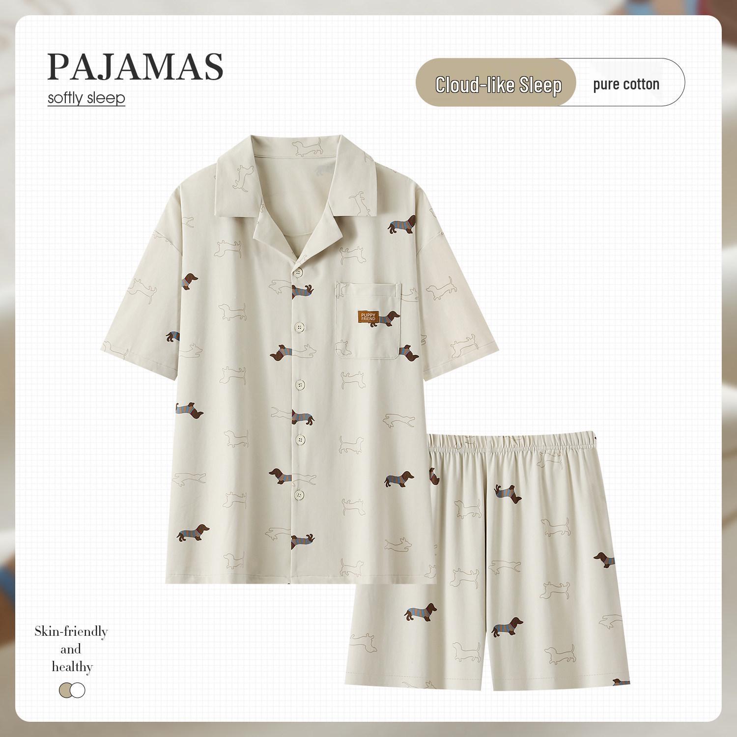 2026 Japanese Dachshund Couple Pajamas - Women s Cotton Short Sleeve Summer Set & Men s Cartoon Cooling Loungewear Medium