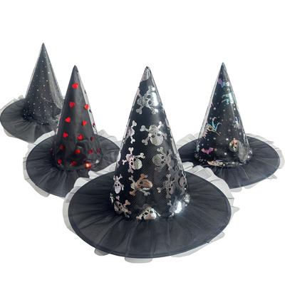 Ghost Festival Witch Hat Halloween Mesh Print Witch Hat Masquerade Wizard Hat Cosplay Costume Party Decor