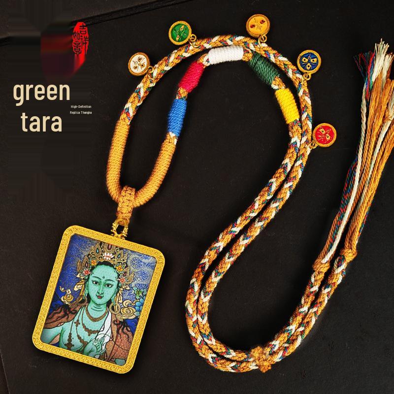 Zodiac Cinnabar Thangka Pendant - Eight Guardian Deities Amulet Box (Samantabhadra & Manjushri)