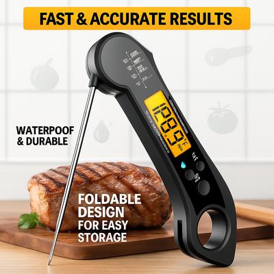 Foldable Waterproof Electronic Kitchen Thermometer High-Temperature Food Temp Gauge for BBQ, Cooking Baking