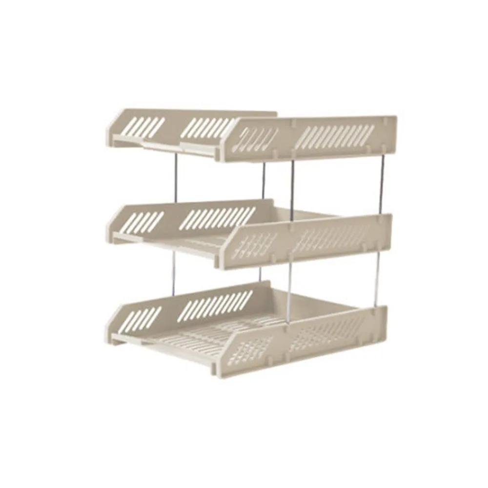 Portable Three-Layer File Rack Vertical Stackable High Quality A4 File Tray Plastic File Storage Rack for Home Office School