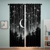 2pcs -The night in the forest, the moon print curtains, pole bag curtains, home decoration, room decoration