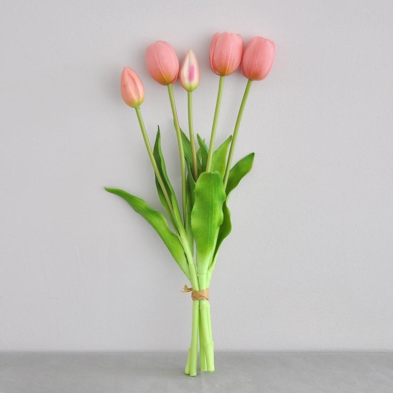 Five-headed Artificial Flowers Tulips Bouquet Real Touch High Quality Silicone Fake Flowers Home Room Garden Wedding Decorations