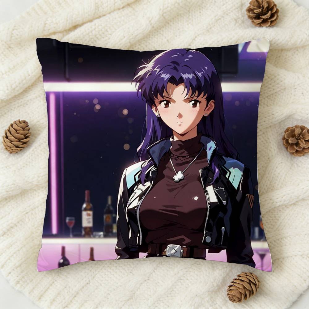 MMisato Katsuragi Anime Doublesided Printed Square Decorative Cushion Cover for Sofa Living Room Home Decor