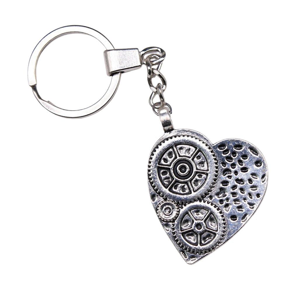 Ornate Gear Keychain Antique Style Punk Pendant Key Holder 30mm Ring