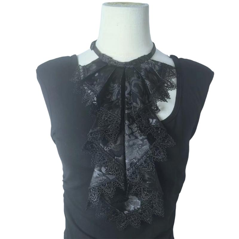 

Adjustable Multi Layer Flouncing Detachable Collar For Blouses Dresses Gothic Fashion Accessory In White чорний
