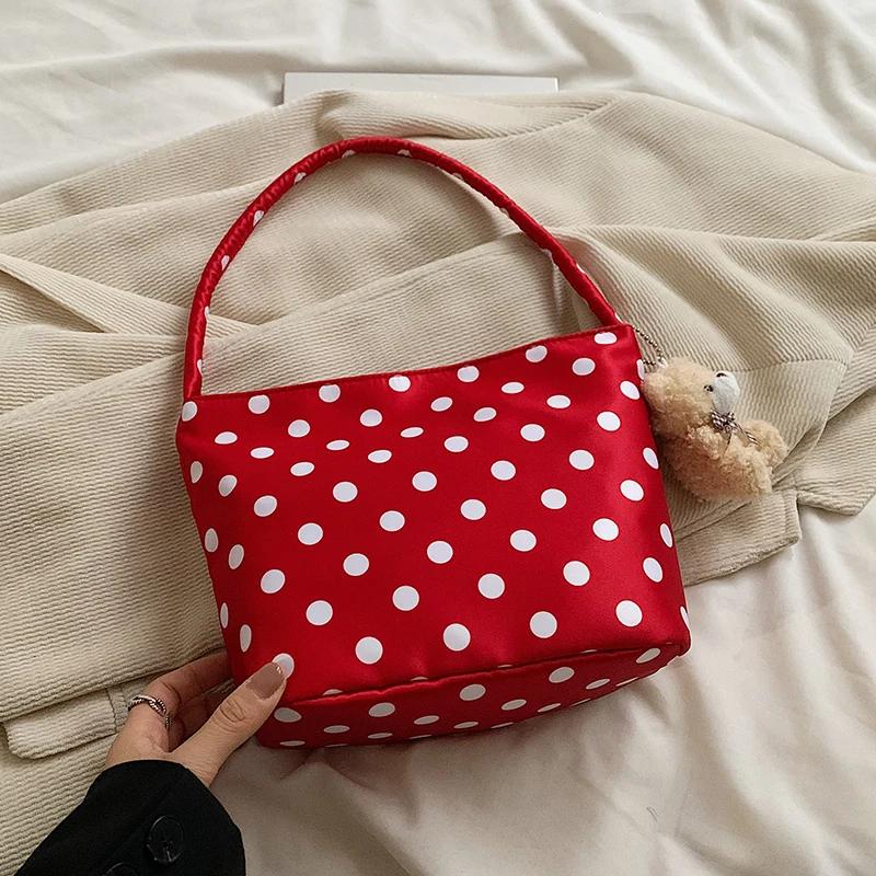 Fashion Armpit Bag Bucket Bag Comes with Pendant Pure Color Polka Dot Shoulder Bag