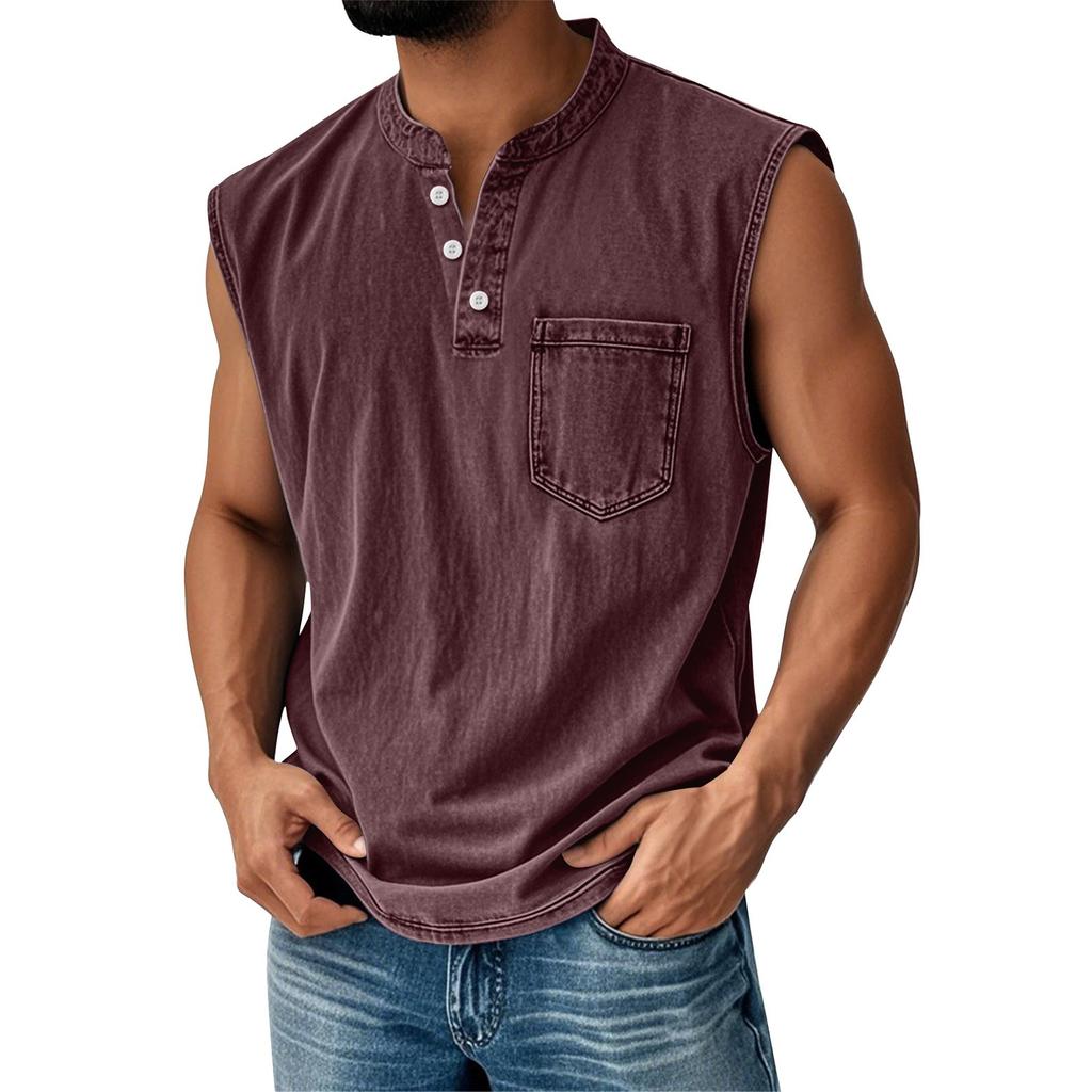 Men's Summer Solid Color Pocket Sports Buttons Vest Men's Sports Casual Vest