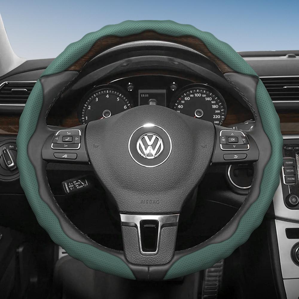Suitable for Volkswagen Steering Wheel Cover, Wavy Sports Breathable Leather Segmented Anti-Slip Sweat-Absorbing Protective Cover Golf Passat Polo