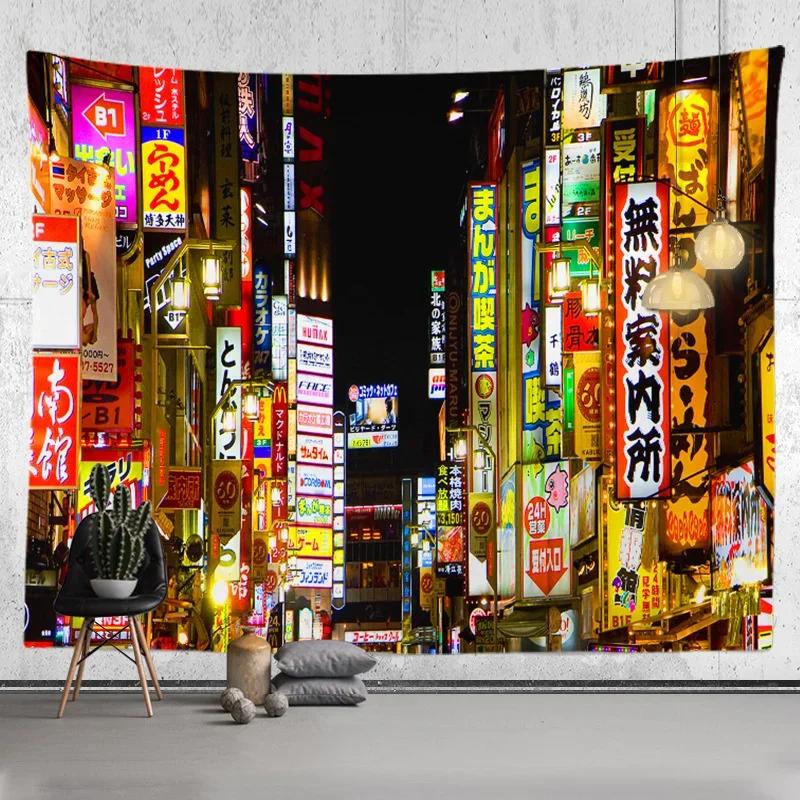 Токио Картина Городская Ночная Жизнь Гобелен Японское Настенное Полотно Спальня Домашний Декор Бохо Декоративная Хиппи Печатная Простыня 74x94cm(29x37in)