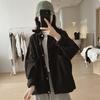 Women's Loose-Fit Retro Workwear Jacket with Large Pockets - Plus Size, Slimming, Solid Color, Spring/Autumn