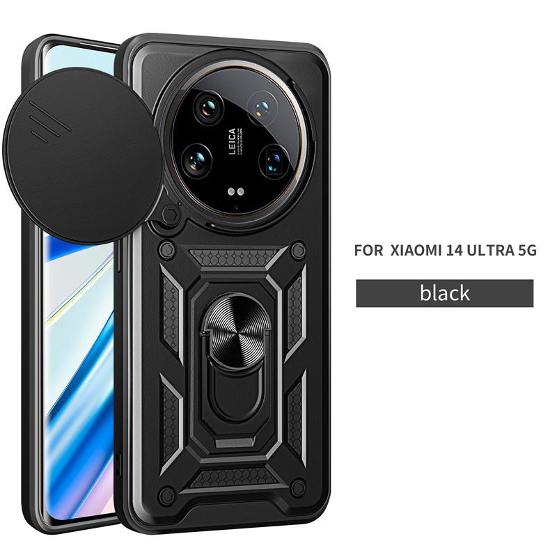 Armor Funda For Xiaomi 14 Ultra Case Slide Camera Protect Cover For Xiaomi Mi 14 Xiaomi14 Ultra Magnetic Holder Ring Stand Coque