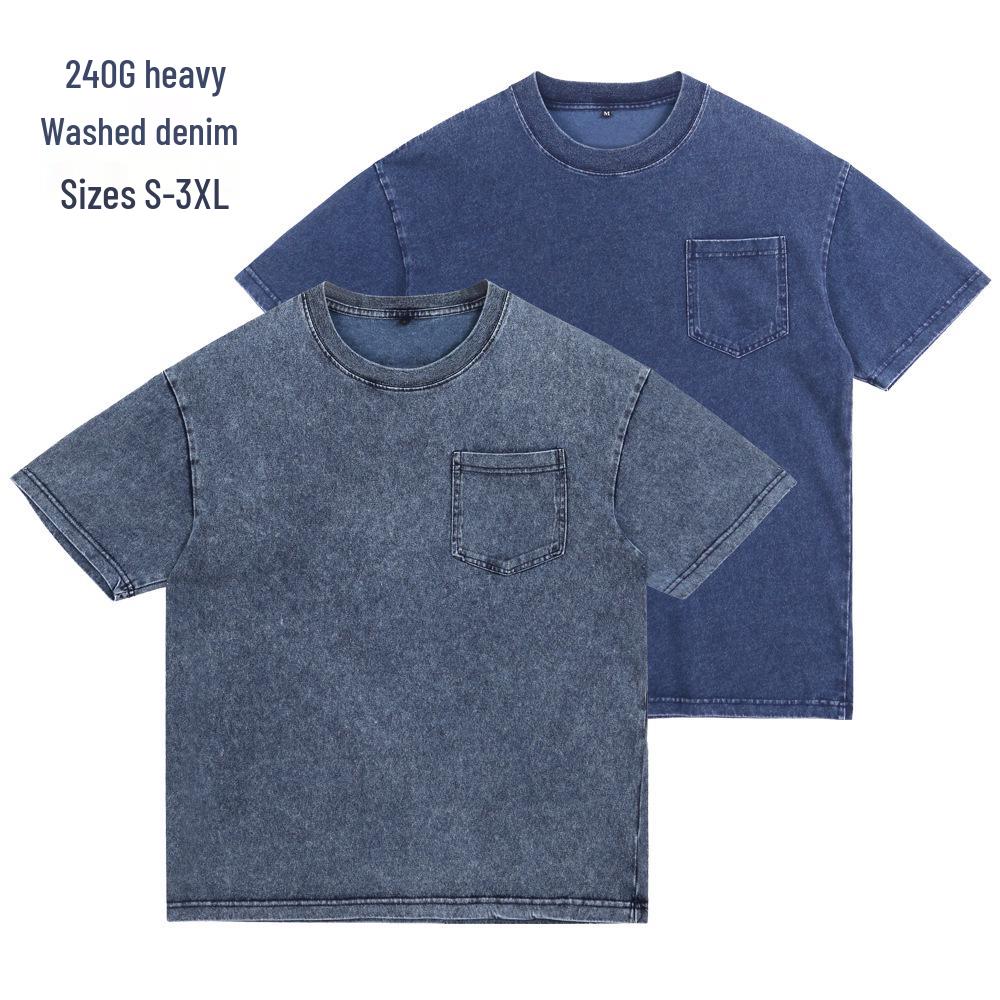 Men's Retro Distressed Washed Heavyweight Pocket Short Sleeve T-shirt