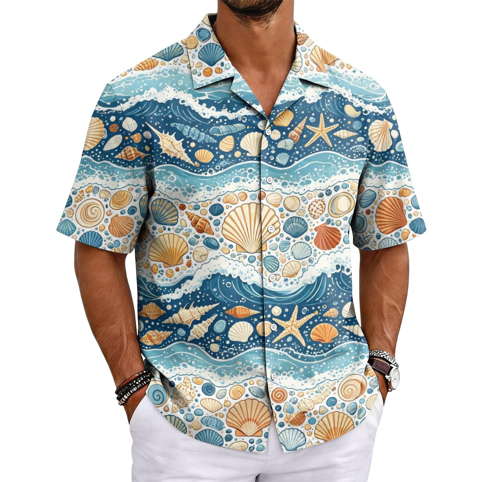 Men s Hawaiian Print Cuban Collar Shirt for Summer Vacation M