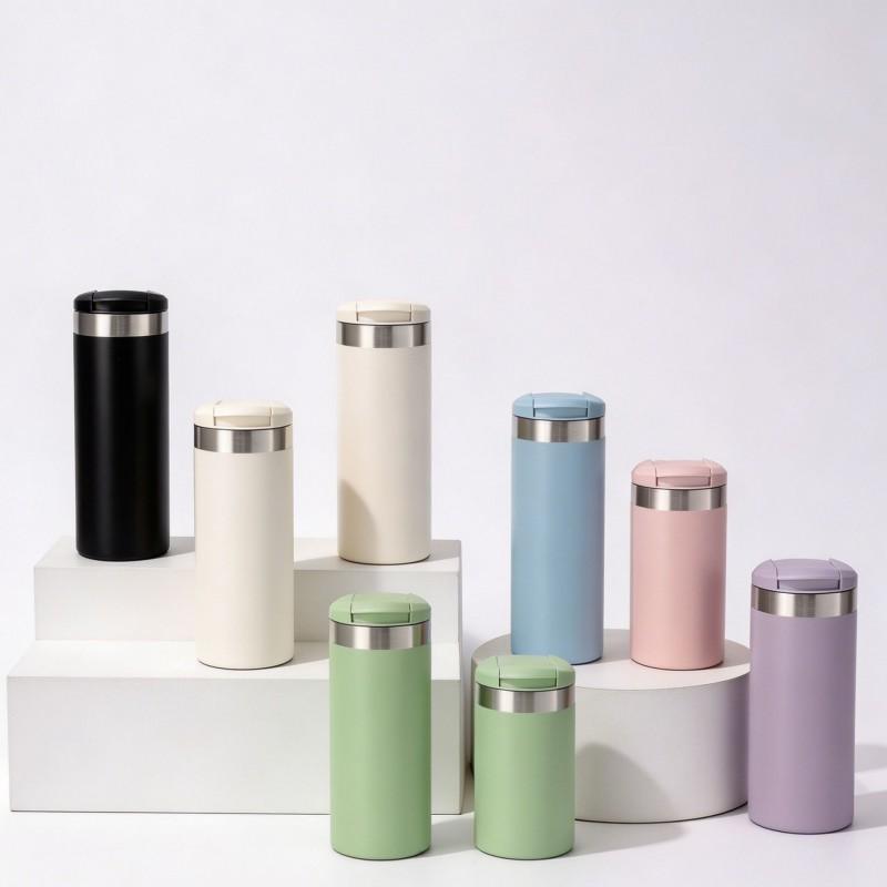 Stainless Steel Flip Lid Vacuum Insulated Travel Mug 500ml 304 Inner 201 Outer Portable Coffee Cup Office Outdoor