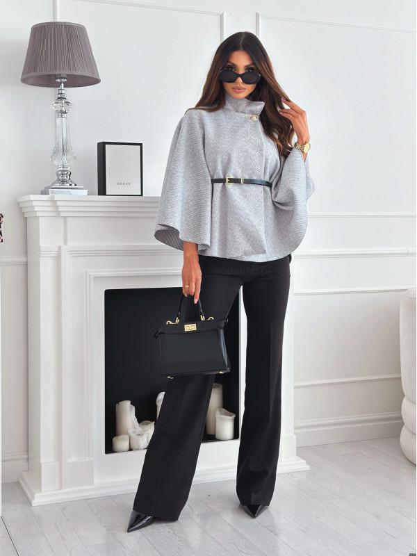 Solid Color Waist-Tied Wool Cape Coat