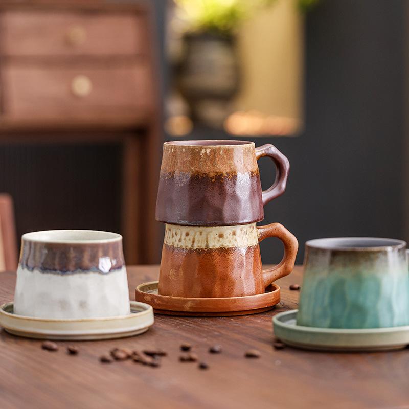 Kiln-Changed Ceramic Coffee Cup And Saucer Set Creative Retro Cup Afternoon Tea Mug